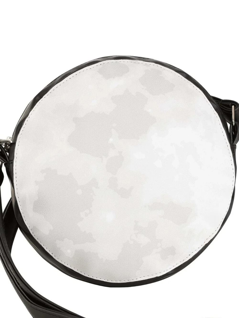 🌕 Round Moon Print Crossbody Bag W/Black Strap, Accents & Silver Hardware (OS)